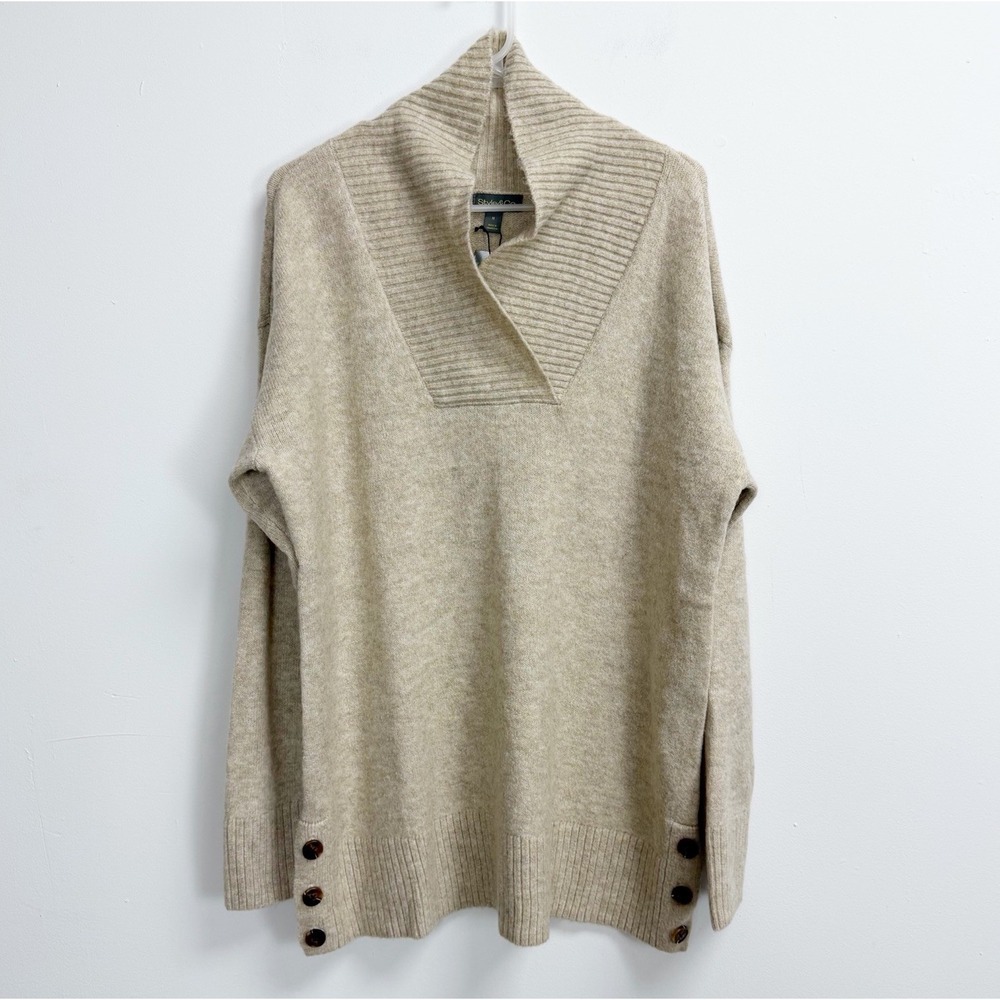 Style & Co Sweater Womens Medium Tan Beige Shawl Neck Tunic NWT Cozy